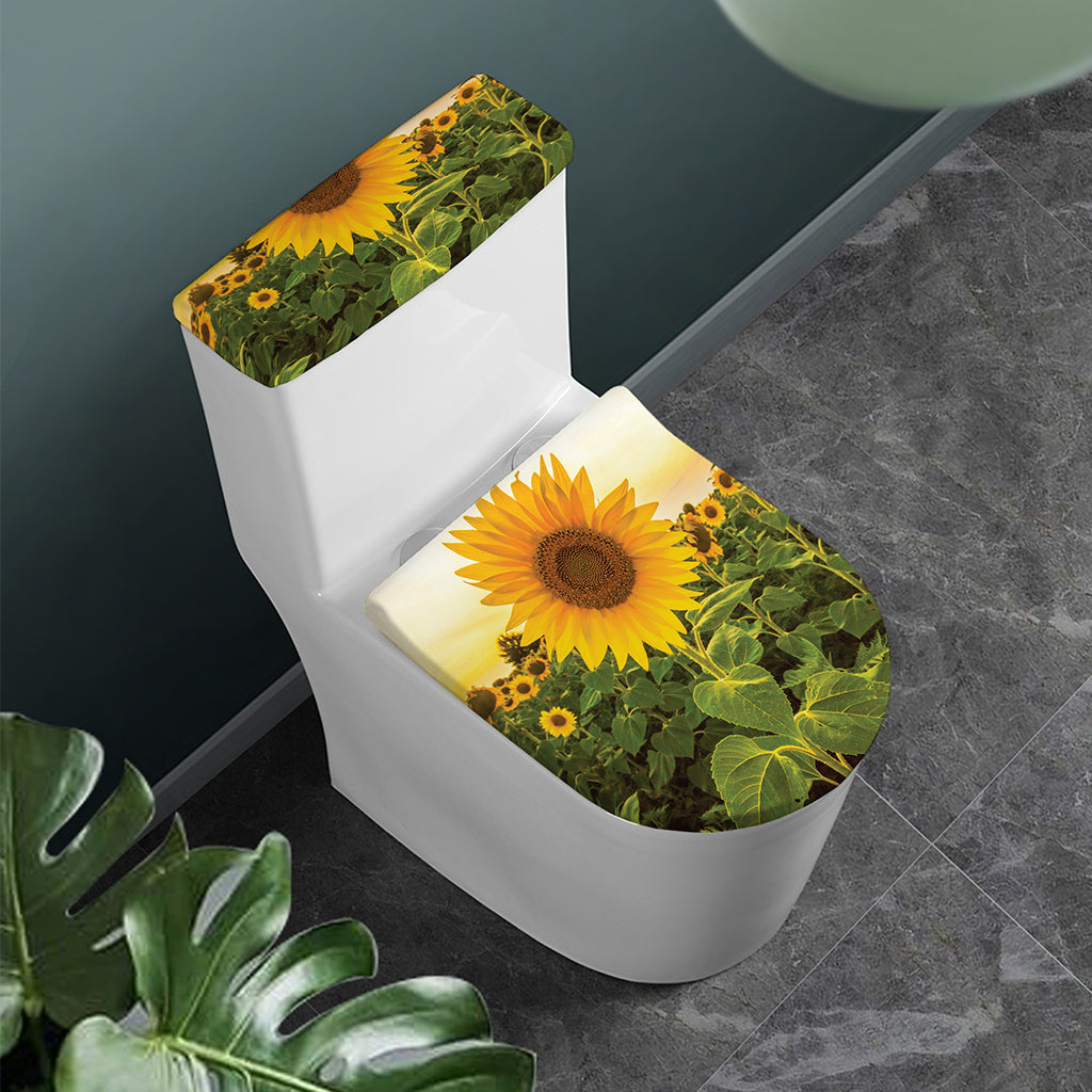 Sunflower Landscape Print Toilet Lid And Tank Cover Set