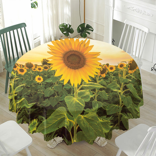 Sunflower Landscape Print Waterproof Round Tablecloth