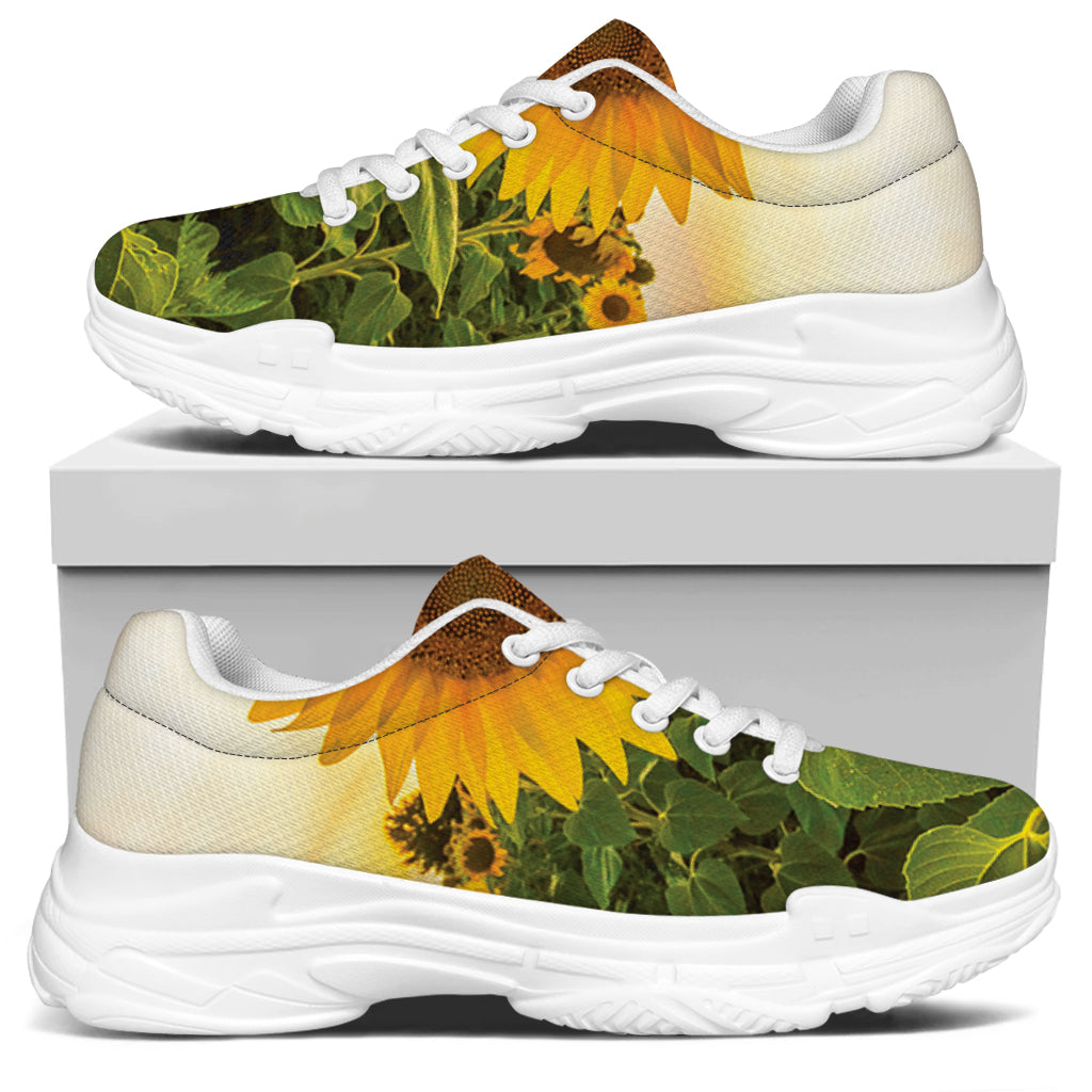 Sunflower Landscape Print White Chunky Shoes