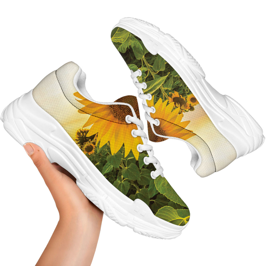 Sunflower Landscape Print White Chunky Shoes