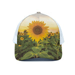 Sunflower Landscape Print White Mesh Trucker Cap