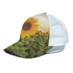 Sunflower Landscape Print White Mesh Trucker Cap