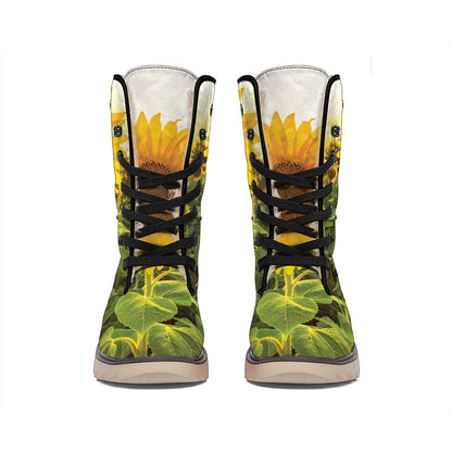 Sunflower Landscape Print Winter Boots