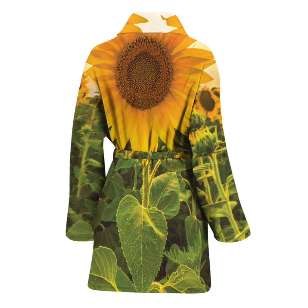 Sunflower Landscape Print Women's Bathrobe