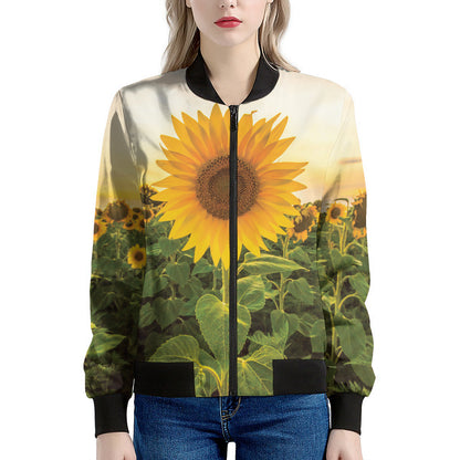 Sunflower Landscape Print Women's Bomber Jacket