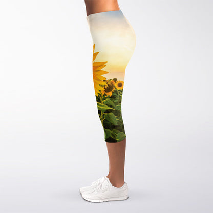 Sunflower Landscape Print Women's Capri Leggings