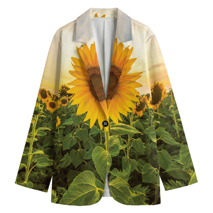 Sunflower Landscape Print Women's Cotton Blazer