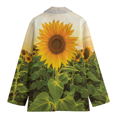 Sunflower Landscape Print Women's Cotton Blazer