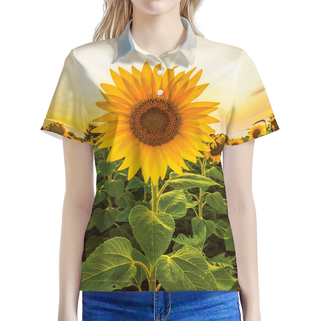 Sunflower Landscape Print Women's Polo Shirt