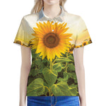 Sunflower Landscape Print Women's Polo Shirt