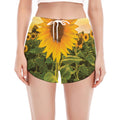 Sunflower Landscape Print Women's Split Running Shorts