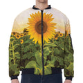 Sunflower Landscape Print Zip Sleeve Bomber Jacket