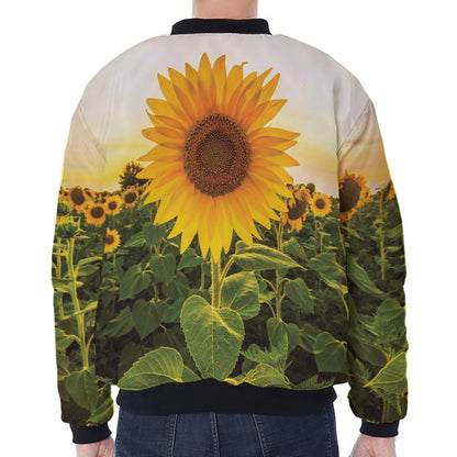 Sunflower Landscape Print Zip Sleeve Bomber Jacket