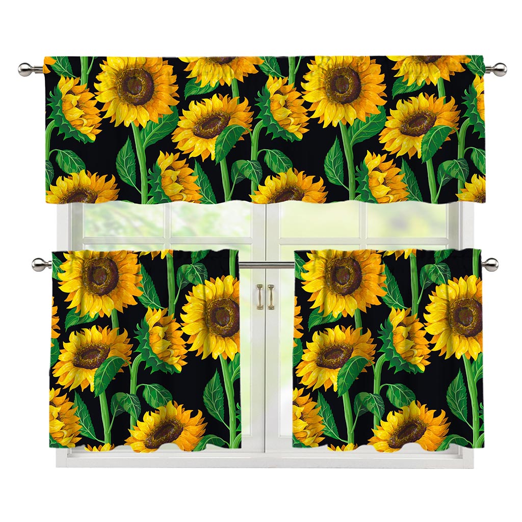 Sunflower Pattern Print 3 Piece Kitchen Curtains