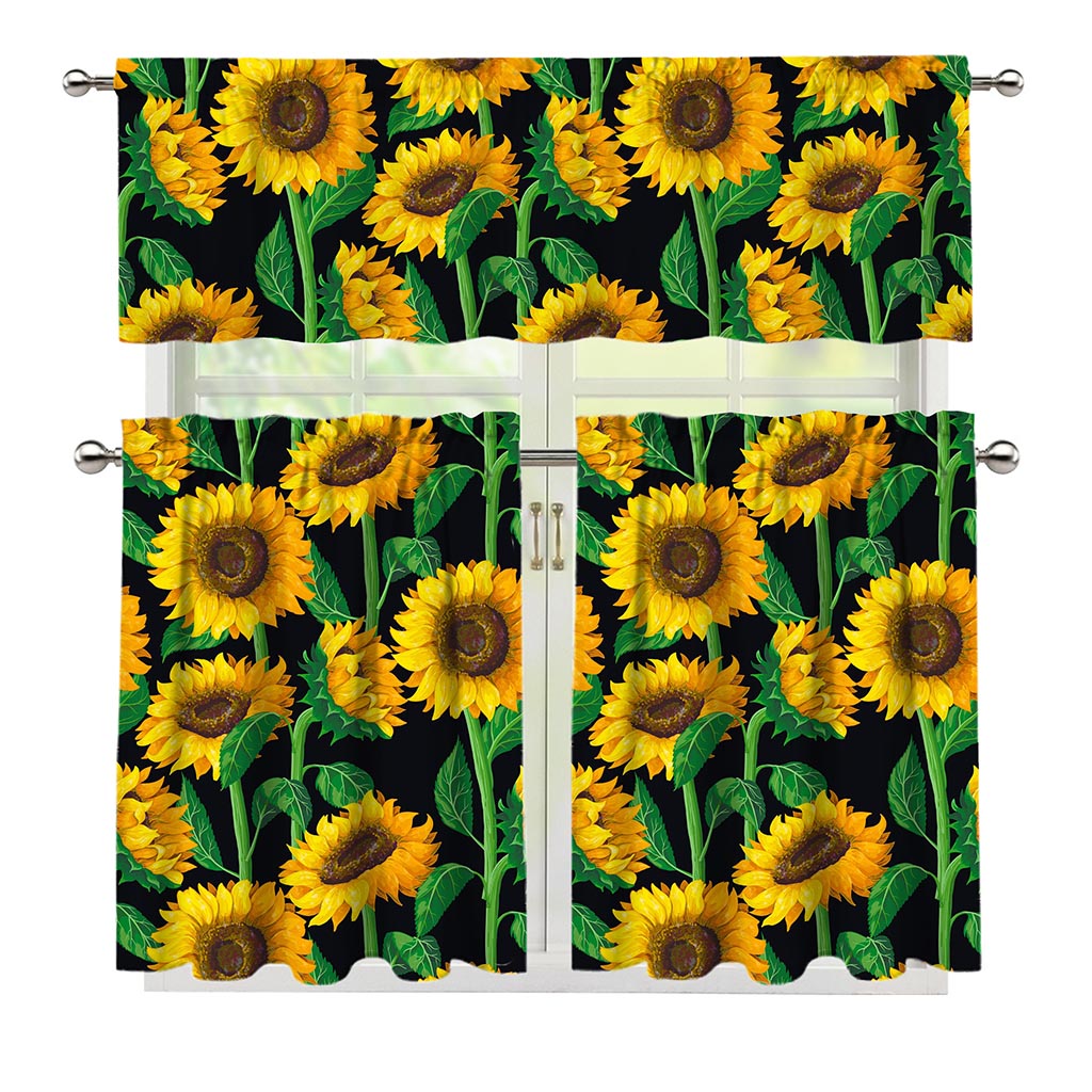 Sunflower Pattern Print 3 Piece Kitchen Curtains
