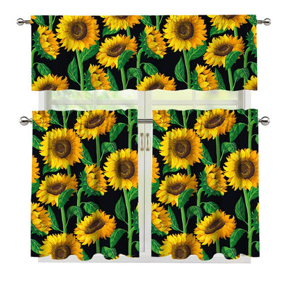 Sunflower Pattern Print 3 Piece Kitchen Curtains