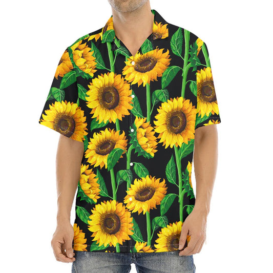 Sunflower Pattern Print Aloha Shirt
