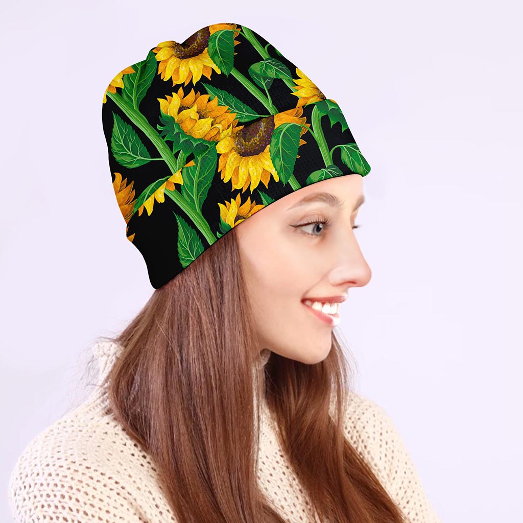 Sunflower Pattern Print Beanie