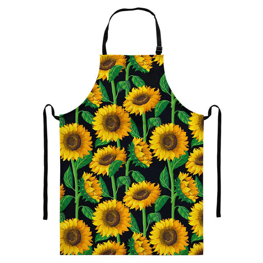 Sunflower Pattern Print Bib Apron With Pocket
