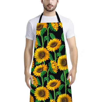 Sunflower Pattern Print Bib Apron With Pocket