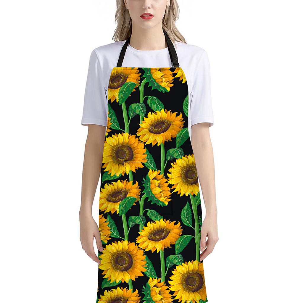 Sunflower Pattern Print Bib Apron With Pocket