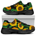 Sunflower Pattern Print Black Chunky Shoes