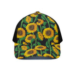 Sunflower Pattern Print Black Mesh Trucker Cap
