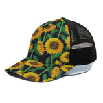 Sunflower Pattern Print Black Mesh Trucker Cap
