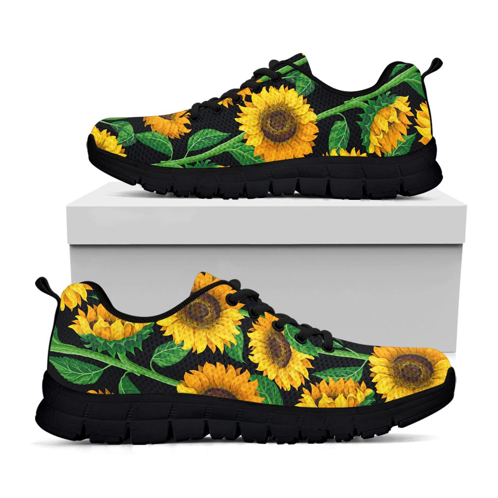 Sunflower Pattern Print Black Running Shoes