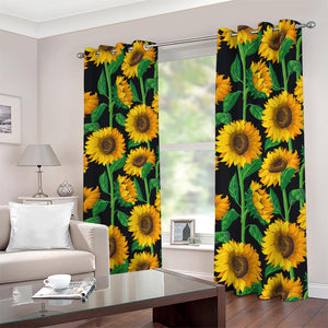 Sunflower Pattern Print Blackout Grommet Curtains