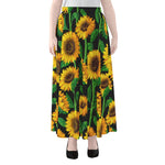 Sunflower Pattern Print Chiffon Maxi Skirt