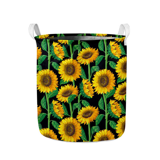 Sunflower Pattern Print Collapsible Laundry Basket