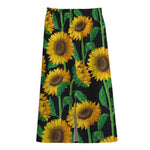Sunflower Pattern Print Cotton Front Slit Maxi Skirt