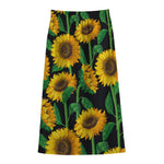 Sunflower Pattern Print Cotton Front Slit Maxi Skirt