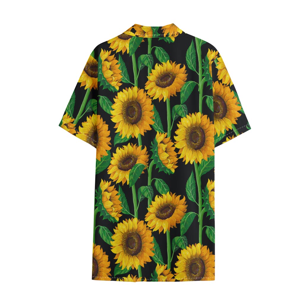 Sunflower Pattern Print Cotton Hawaiian Shirt