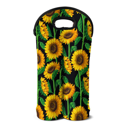 Sunflower Pattern Print Double Neoprene Wine Tote