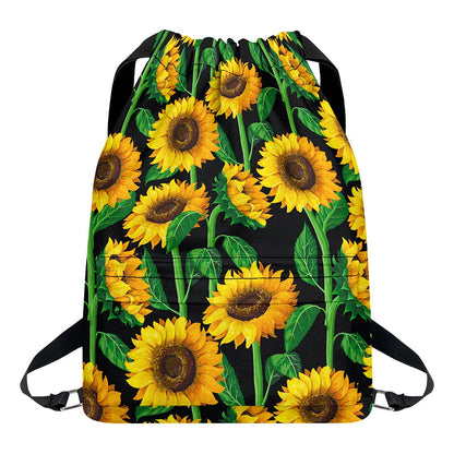 Sunflower Pattern Print Drawstring Backpack