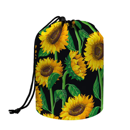 Sunflower Pattern Print Drawstring Makeup Bag