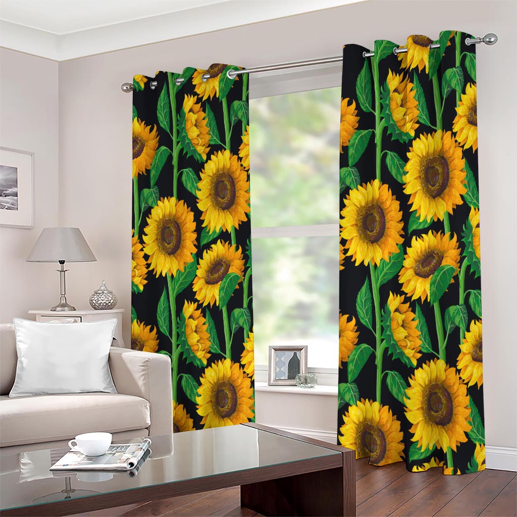 Sunflower Pattern Print Extra Wide Grommet Curtains