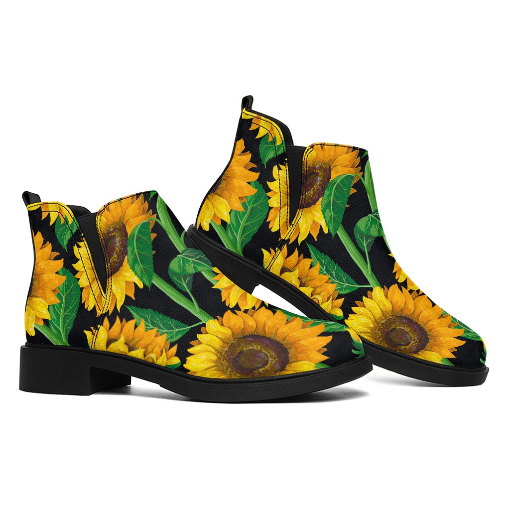 Sunflower Pattern Print Flat Ankle Boots