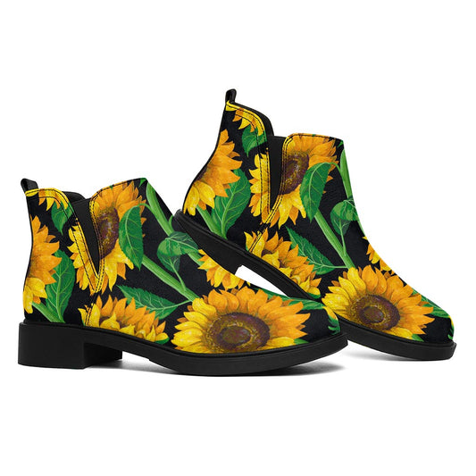 Sunflower Pattern Print Flat Ankle Boots