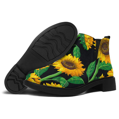 Sunflower Pattern Print Flat Ankle Boots