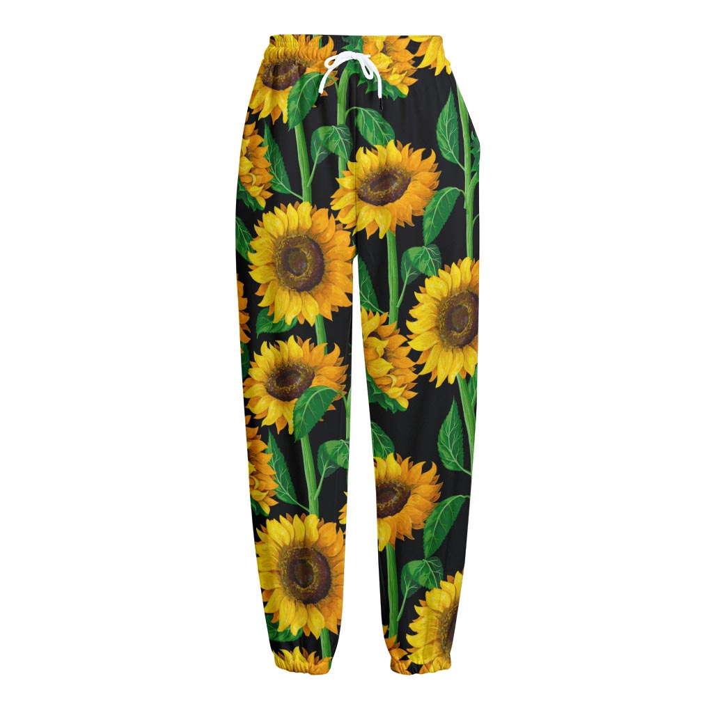 Sunflower Pattern Print Fleece Lined Knit Pants