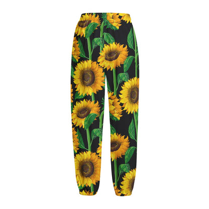 Sunflower Pattern Print Fleece Lined Knit Pants
