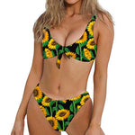 Sunflower Pattern Print Front Bow Tie Bikini