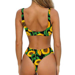 Sunflower Pattern Print Front Bow Tie Bikini