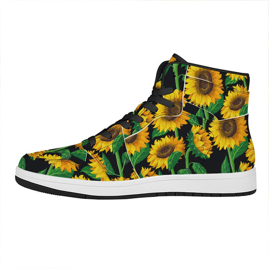 Sunflower Pattern Print High Top Leather Sneakers