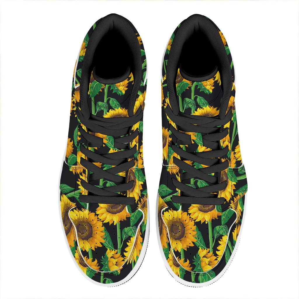 Sunflower Pattern Print High Top Leather Sneakers