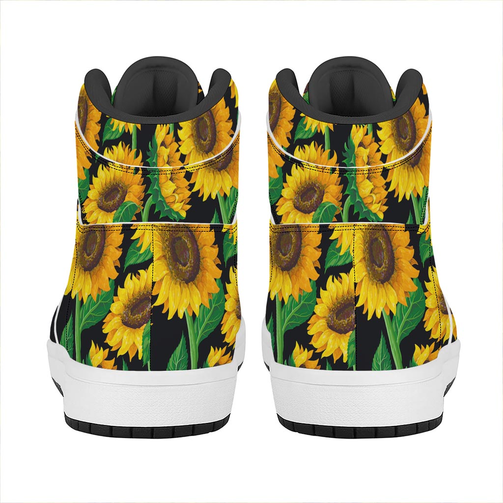 Sunflower Pattern Print High Top Leather Sneakers