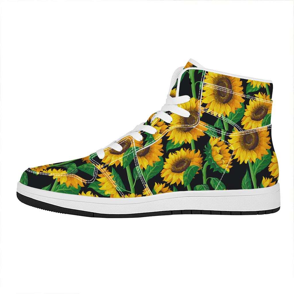 Sunflower Pattern Print High Top Leather Sneakers